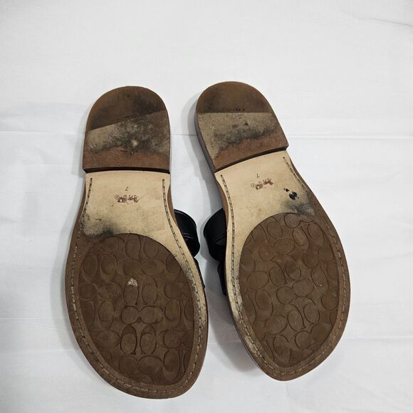 Coach Issa Slides Black SZ 7 Leather Boho Flat Sandals Vacation Travel Shoes - Picture 5 of 6